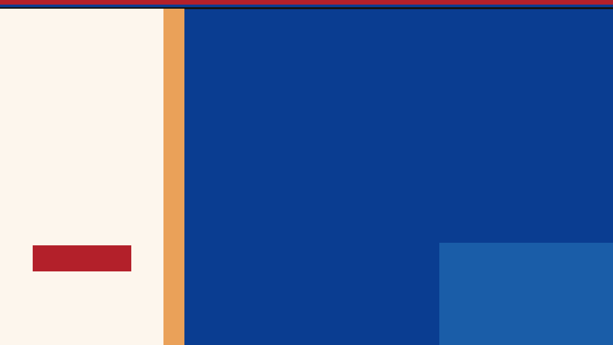 Abstract LiteStrats banner with navy, gold, cream, and red geometric blocks